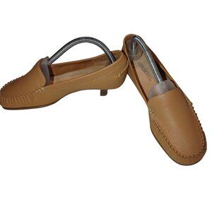Aerosoles Tan Leather Loafer Heels Size US 8 - Comfortable Casual Moccasin
